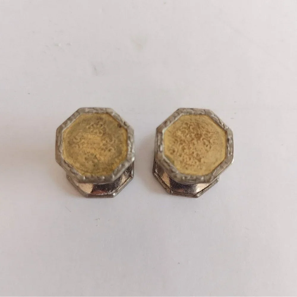 Antique Vintage Separable Links Snap Cufflinks Gold Silver Tone Octagon